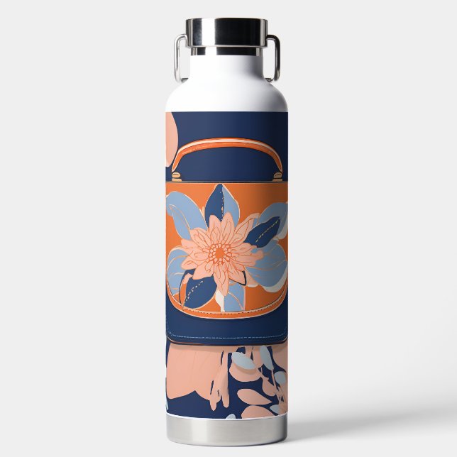 Tropical Orange Blue AI art  Water Bottle (Front)