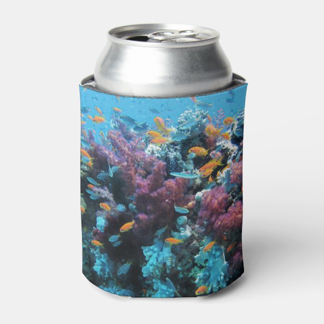 Tropical Orange Fish and Pink Coral Can Cooler (Can Front)