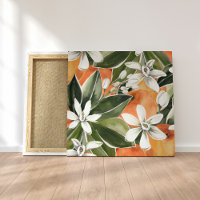 Tropical Orange & Flowers Watercolor Pattern
