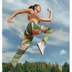 Tropical Orange & Flowers Watercolor Pattern Leggings