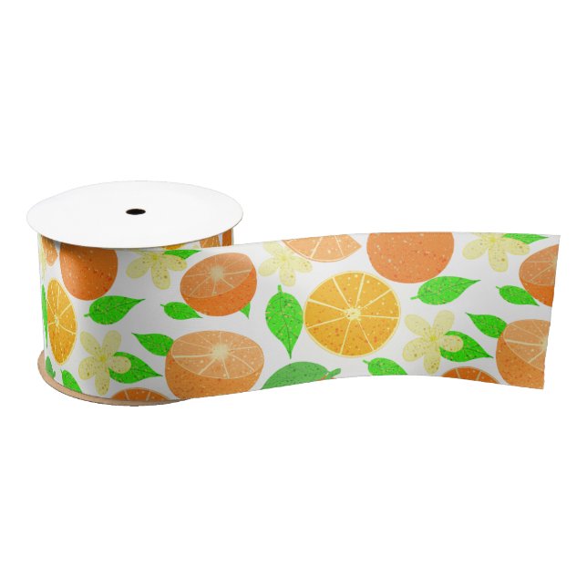 Tropical orange fruit pattern  satin ribbon (Spool)