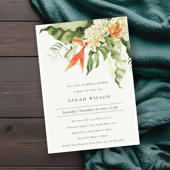 Tropical Orange Green Botanical Bridal Shower Invitation (Creator Uploaded)