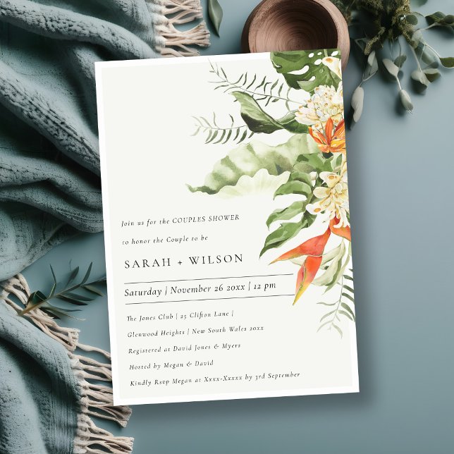 Tropical Orange Green Botanical Couples Shower Invitation (Creator Uploaded)