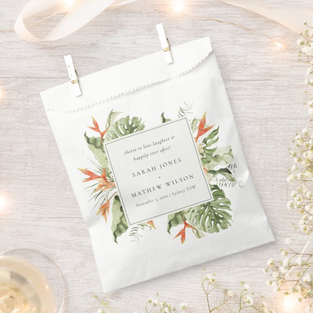 Tropical Orange Green Leafy Botanical Wedding Favour Bags (Clipped)