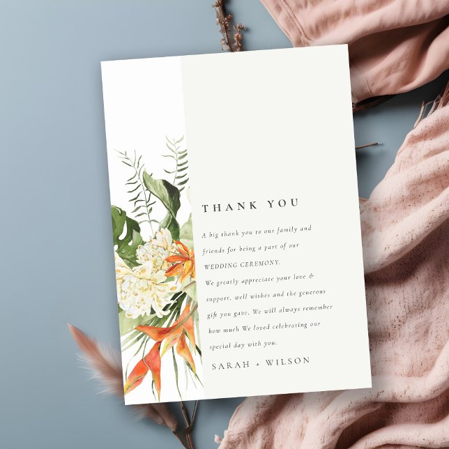 Tropical Orange Green Leafy Botanical Wedding Thank You Card (Creator Uploaded)