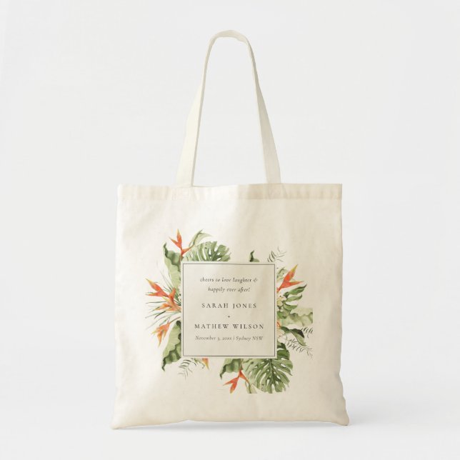 Tropical Orange Green Leafy Botanical Wedding Tote Bag (Front)