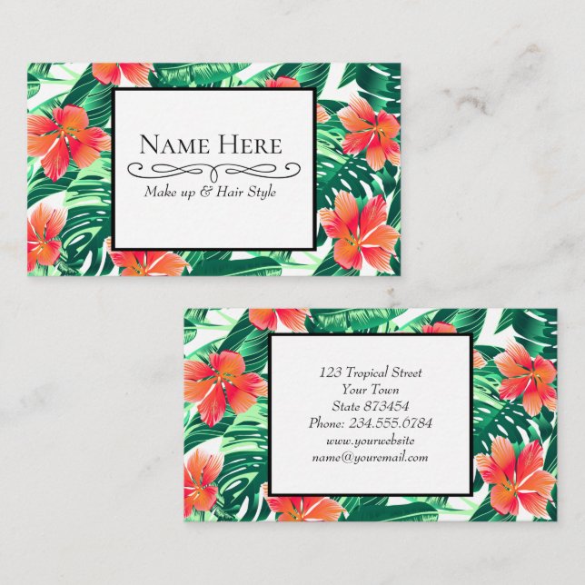 Tropical orange hibiscus business card (Front/Back)