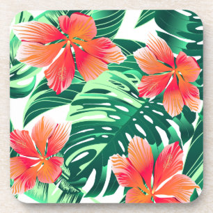Tropical orange hibiscus coaster