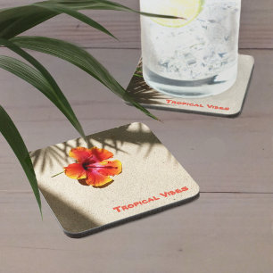 Tropical Orange Hibiscus Flower Coaster