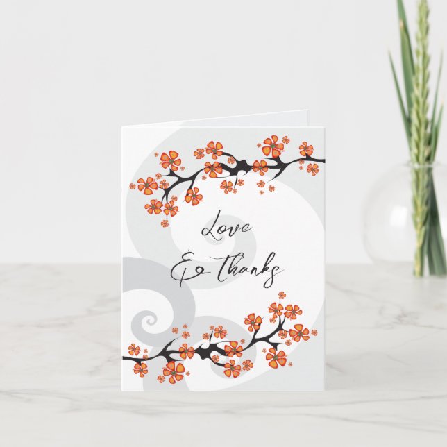 Tropical Orange Hibiscus Flower Swirls Thank You Card (Front)