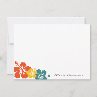 Tropical orange hibiscus flowers custom stationery card