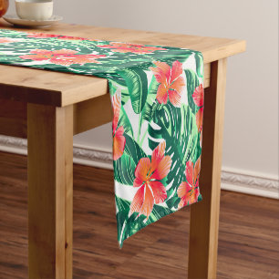 Tropical orange hibiscus short table runner