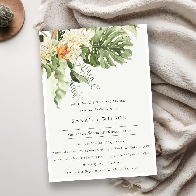 Tropical Orange Leafy Botanical Rehearsal Dinner Invitation (Creator Uploaded)