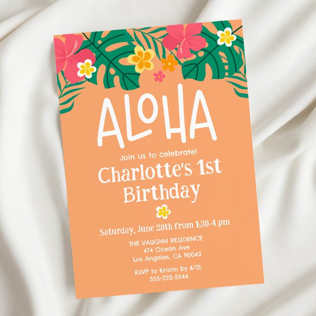 Tropical Orange Luau Aloha Birthday Invitation (Creator Uploaded)