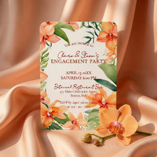 Tropical Orange Orchid & Greenery Engagement Party Invitation