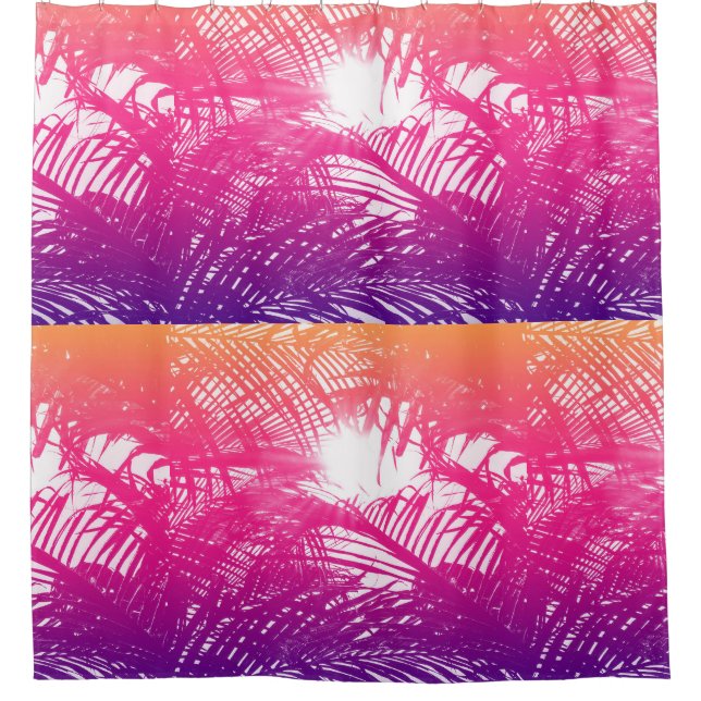 Tropical Orange, Pink, & Purple Palm Fronds Shower Curtain (Front)
