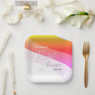 Tropical Orange Pink Shaded Streams Custom Paper Plate