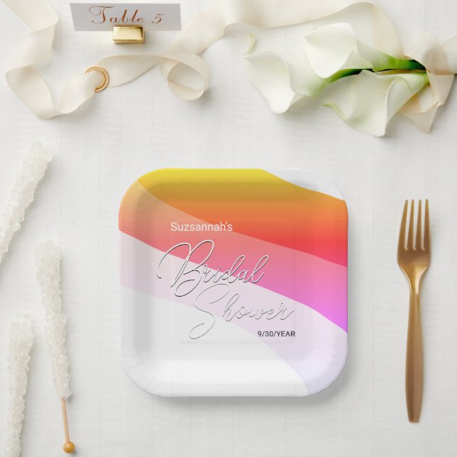 Tropical Orange Pink Shaded Streams Custom Paper Plate (Wedding)