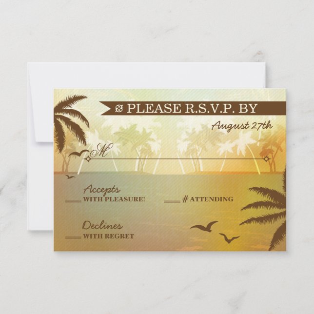 Tropical Orange Scenic Beach Wedding RSVP Card (Front)