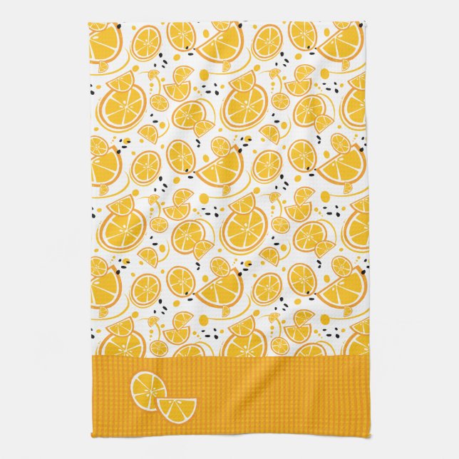 Tropical Orange Slices Wedges Citrus Summer Fruit Tea Towel (Vertical)