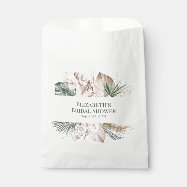 Tropical Orchid and Monstera Bridal Shower Favour Bags (Front)
