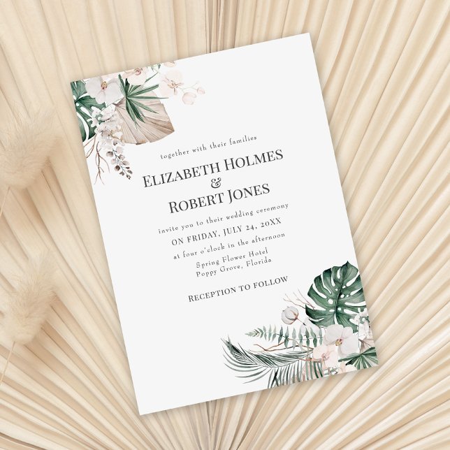 Tropical Orchid and Monstera Wedding Invitation (Creator Uploaded)