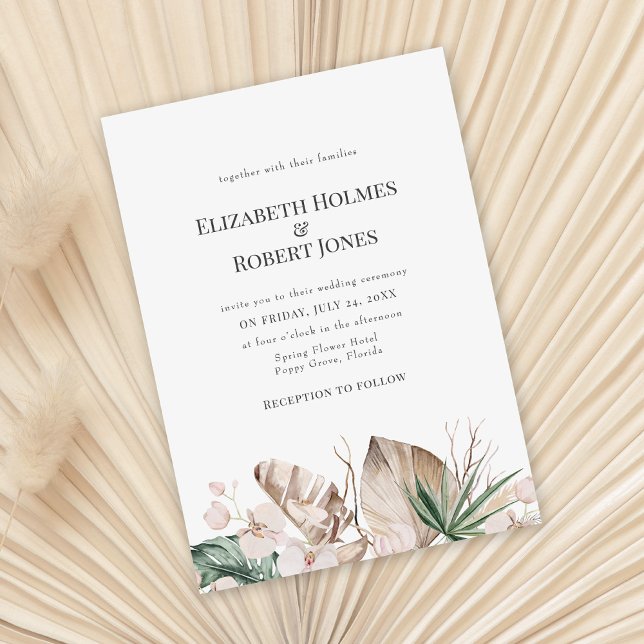 Tropical Orchid and Monstera Wedding Invitation (Creator Uploaded)