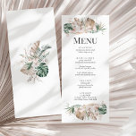 Tropical Orchid and Monstera Wedding Menu Card<br><div class="desc">This beautiful wedding menu card is the perfect addition to the Tropical Garden collection, which features orchids, monstera leaves, palm fronds, and pampas grass in earthy colours of green, brown, and white. The elegant and stylish design features a frame around the text that does not completely enclose it, giving it...</div>