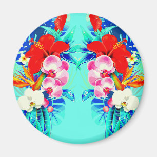 Tropical orchid and palm leaves Hawaiian floral Magnet