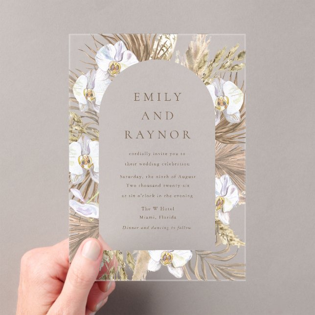 Tropical Orchid Beach Wedding Acrylic Invitations (Insitu (Handheld))
