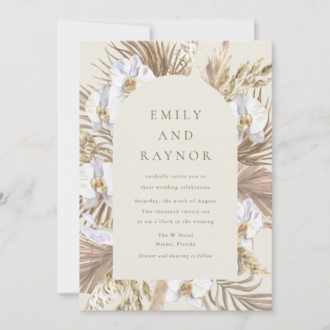 Tropical Orchid Beach Wedding Invitation (Front)