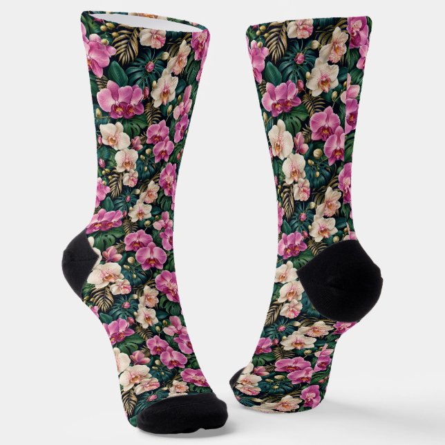 Tropical Orchid Botanical Elegance Socks (Angled)