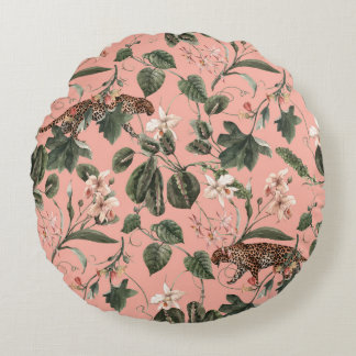 Tropical orchid, butterflies: exotic watercolor. round cushion