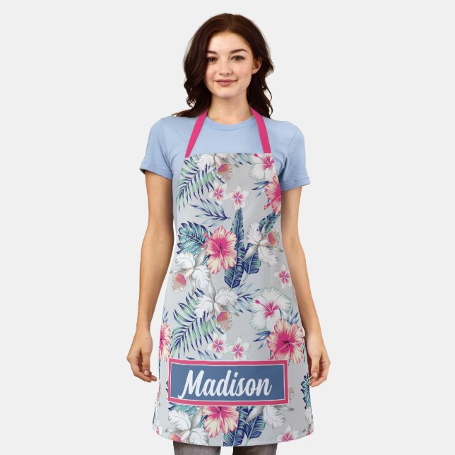 Tropical Orchid Floral Pattern Apron (Worn)