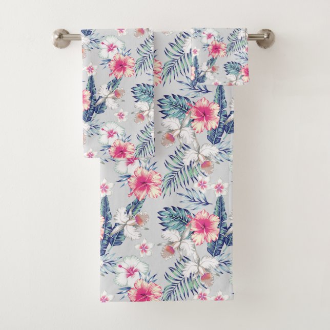 Tropical Orchid Floral Pattern Bath Towel Set (Insitu)