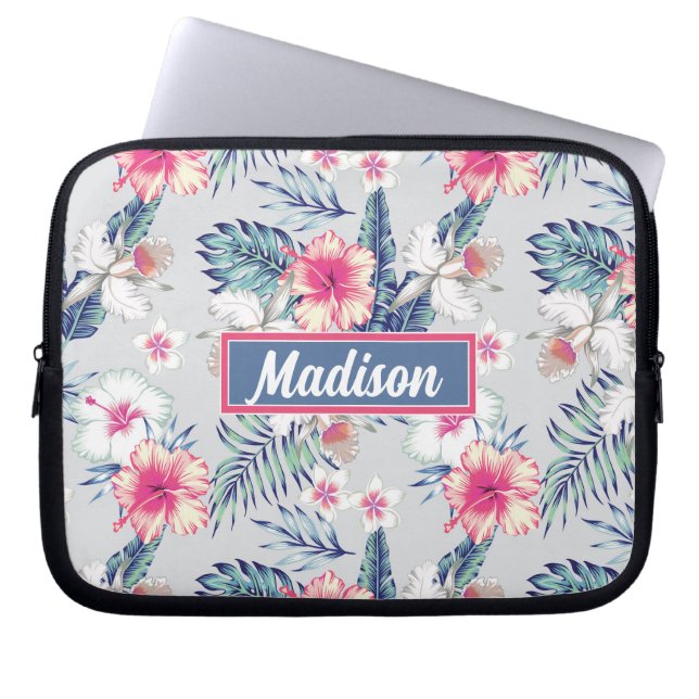 Tropical Orchid Floral Pattern Laptop Sleeve (Front)