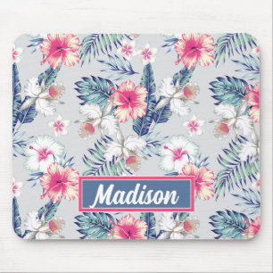 Tropical Orchid Floral Pattern Mouse Pad