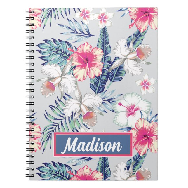 Tropical Orchid Floral Pattern Notebook (Front)