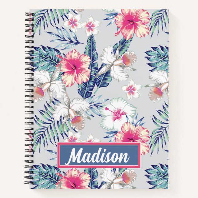 Tropical Orchid Floral Pattern Notebook (Front)