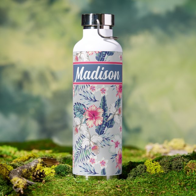 Tropical Orchid Floral Pattern Water Bottle (Outdoor)