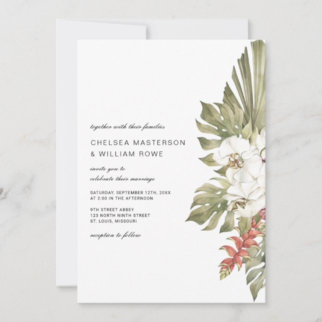 Tropical Orchid Floral Wedding Invitation (Front)