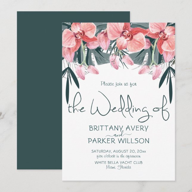 Tropical Orchid Floral Wedding Invitation (Front/Back)