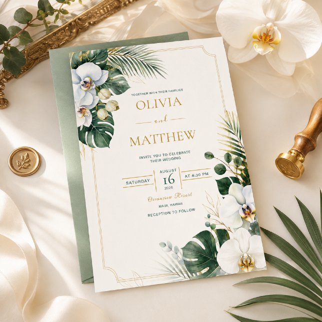 Tropical Orchid Luxury Wedding Invitation (Creator Uploaded)