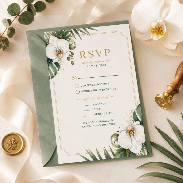 Tropical Orchid Luxury Wedding RSVP Card (Creator Uploaded)