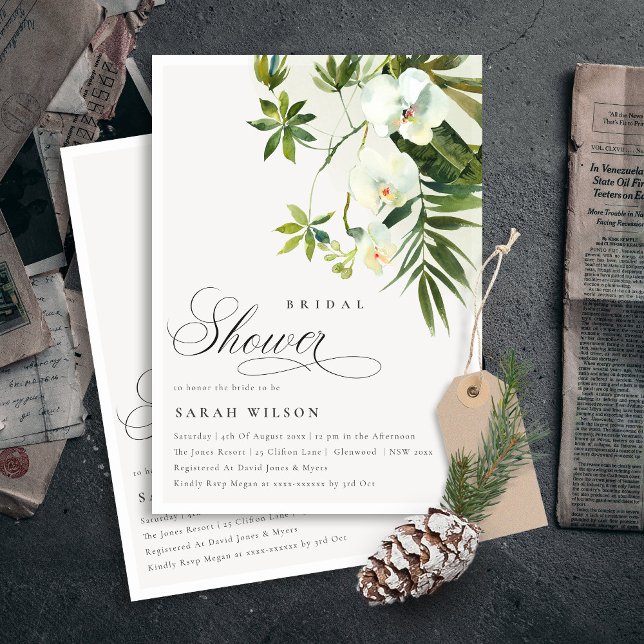 Tropical Orchid Palm Fauna Bridal Shower Invite (Creator Uploaded)
