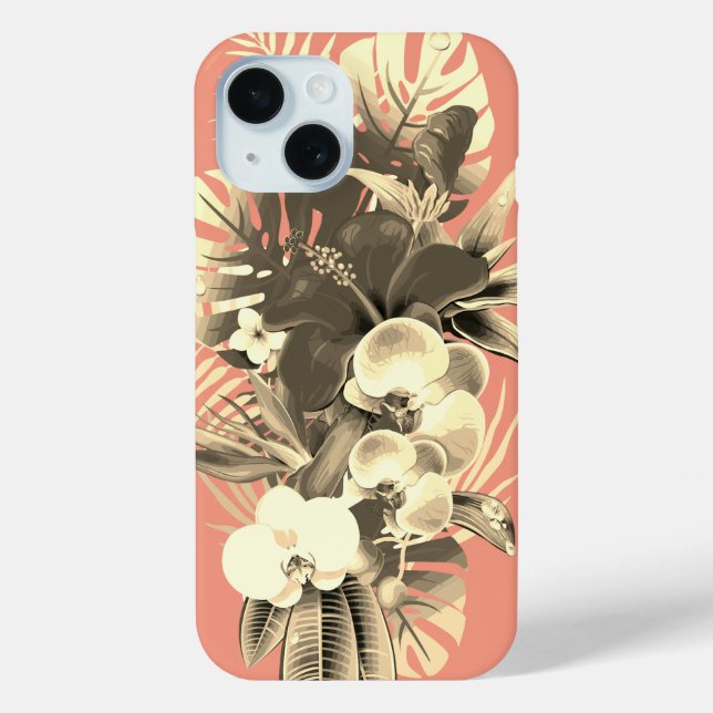 Tropical orchid palm leaves peach Hawaiian floral Case-Mate iPhone Case (Back)