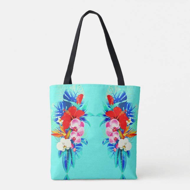 Tropical orchid palm monstera leaf Hawaiian floral Tote Bag (Back)