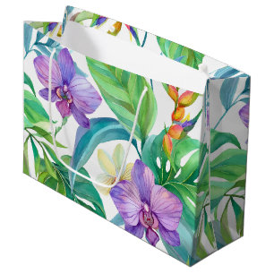 Tropical orchid pattern large gift bag