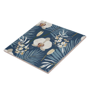 Tropical orchid pattern seamless tile