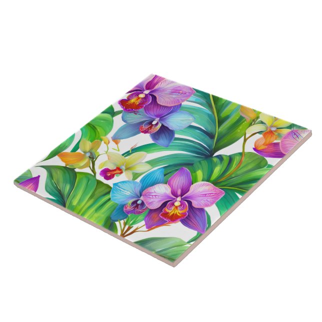 Tropical orchid pattern seamless tile (Side)